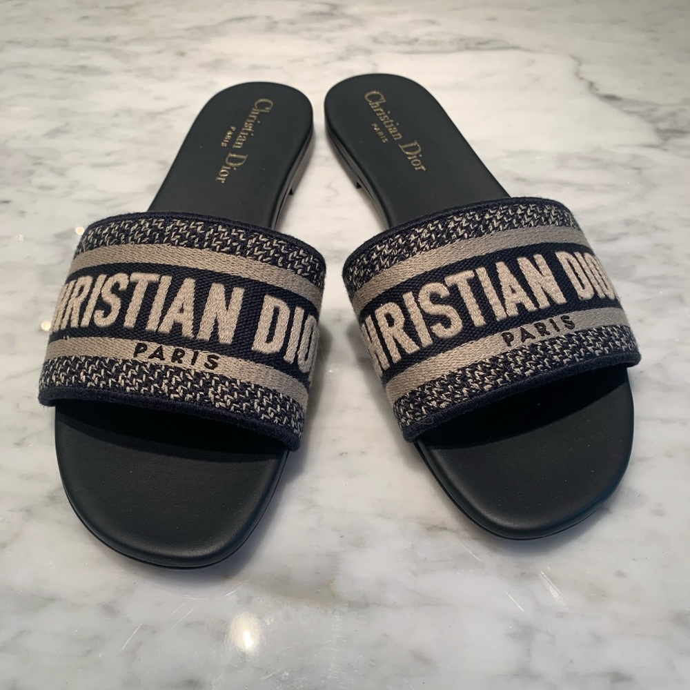 Christian Dior  Navy Blue Dway Mule Slides 37 1/2